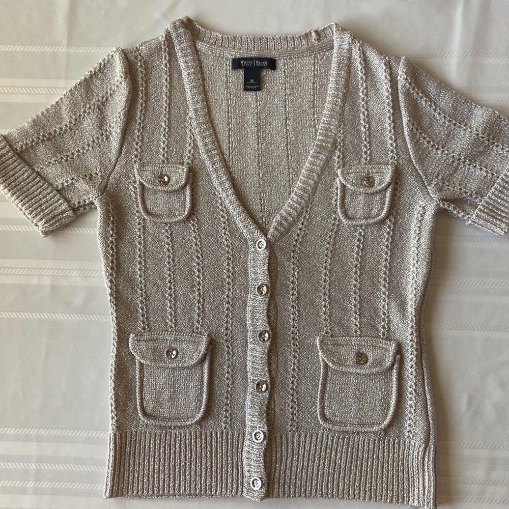 WHBM Short-Sleeve Sweater with Metallic Thread